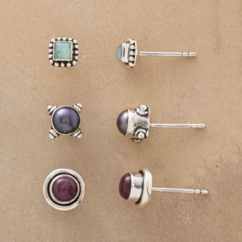 6pc Mixed-Color Literary Style Earrings Set for Women